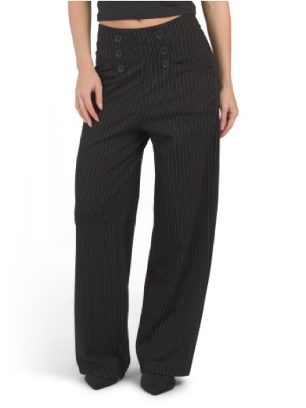 Max Studio Black Pinstripe High-Rise Wide-Leg Pants